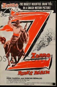 4a638 ZORRO RIDES AGAIN pressbook '59 great artwork of masked John Carroll on horseback!