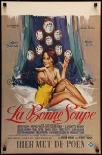 4b312 LA BONNE SOUPE Belgian '64 art of sexy Annie Girardot on bed in nightie by Ray!