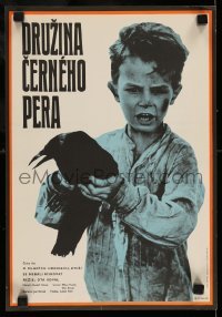 4b211 DRUZINA CERNEHO PERA Czech 11x16 '74 Ota Koval, great image of child holding black bird!
