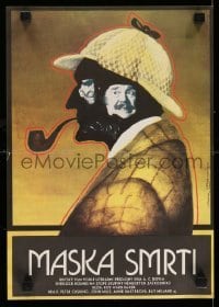 4b231 SHERLOCK HOLMES & THE MASKS OF DEATH Czech 11x16 '84 Peter Cushing, cool Tohanek artwork!