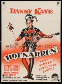 4b342 COURT JESTER Danish '58 Basil Rathbone, art of classic wacky Danny Kaye!
