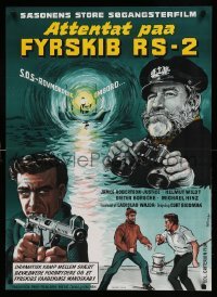 4b344 CRIME ON THE HIGH SEAS Danish '64 Das Feuerschiff, Wenzel art of James Robertson-Justice!