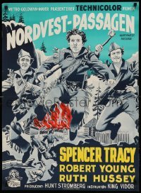 4b367 NORTHWEST PASSAGE Danish '53 cool art of Spencer Tracy, Robert Young!
