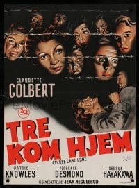 4b384 THREE CAME HOME Danish '50 artwork of Claudette Colbert & prison women without their men!