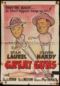4b091 GREAT GUNS Egyptian poster '40s Stan Laurel & Oliver Hardy in uniform by Khuttula!