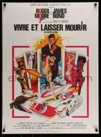 4b861 LIVE & LET DIE French 23x31 R80s art of Roger Moore as James Bond by Robert McGinnis!