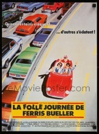 4b953 FERRIS BUELLER'S DAY OFF French 16x21 '86 different art of Broderick & friends in Ferrari!