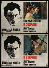 4b197 SUSPECT set of 8 Italian 18x26 pbustas '75 cool headshot artwork of Gian Maria Volonte!