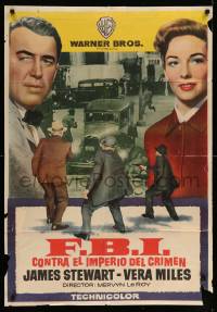 4b410 FBI STORY Spanish '59 different art of detective Jimmy Stewart & Vera Miles!
