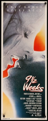 4c268 9 1/2 WEEKS insert '86 Mickey Rourke, Kim Basinger, sexiest close up kissing image!