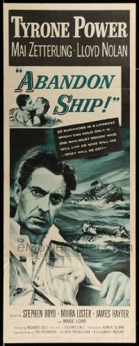4c270 ABANDON SHIP insert '57 Tyrone Power & 25 survivors in a lifeboat which can hold only 12!