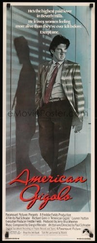 4c298 AMERICAN GIGOLO insert '80 male prostitute Richard Gere is being framed for murder!