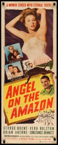 4c304 ANGEL ON THE AMAZON insert '48 George Brent, Vera Ralston, panther attack, red title design!
