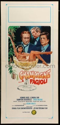 4c030 CHAMPAGNE E FAGIOLI Italian locandina '80 different art of sexy woman in champagne glass!