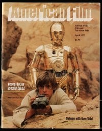 4d734 AMERICAN FILM magazine April 1977 Mark Hamill as Luke Skywalker with C-3PO in Star Wars!