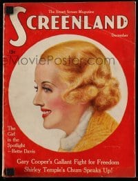 4d865 SCREENLAND magazine December 1935 profile art of smiling Bette Davis by Charles Sheldon!