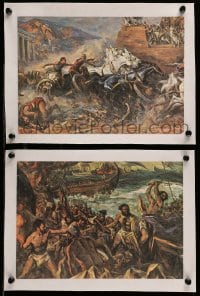 4d164 BEN-HUR 2 linen 8x11 art prints '60 cool art of chariot race & slaves on ship by Ben Stahl!
