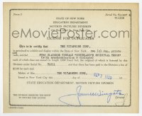 4d114 CLARENCE TISDALE 7x9 license for duplicates '29 State of New York permits Vitaphone!