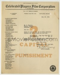 4d249 CELEBRATED PLAYERS FILM CORP 8x11 studio booking letter '25 from company to a theater owner!