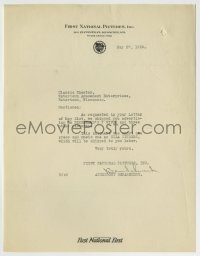 4d250 FIRST NATIONAL PICTURES 9x11 studio booking letter '26 from the company to a theater owner!