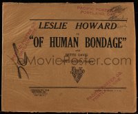 4d025 OF HUMAN BONDAGE 12x14 lobby card bag '34 how the lobby card set was sent to theaters!