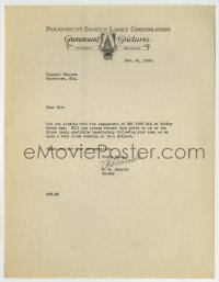 4d254 PARAMOUNT 9x11 studio booking letter '28 from the company to a theater owner!