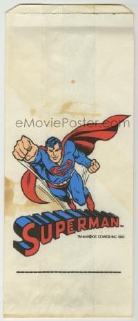 4d030 SUPERMAN 6x14 popcorn bag '60s great art of him flying over logo!