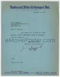 4d259 UNIVERSAL STUDIOS 9x11 studio booking letter '28 from the company to a theater owner!