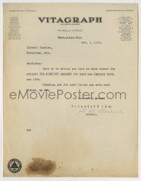 4d260 VITAGRAPH 9x11 studio booking letter '24 from the company to a theater owner!