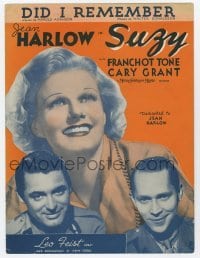 4d295 SUZY sheet music '36 Jean Harlow between Cary Grant & Franchot Tone, Did I Remember!