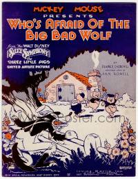 4d297 THREE LITTLE PIGS sheet music '33 Walt Disney animation, Who's Afraid of the Big Bad Wolf!