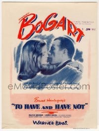 4d104 TO HAVE & HAVE NOT herald '44 best c/u of Humphrey Bogart about to kiss sexy Lauren Bacall!