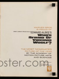 4d460 WHO'S AFRAID OF VIRGINIA WOOLF promo brochure '66 Elizabeth Taylor, Burton, Mike Nichols!