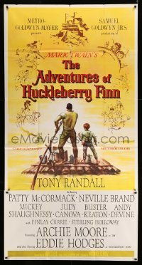 4f573 ADVENTURES OF HUCKLEBERRY FINN 3sh '60 Mark Twain, Michael Curtiz, art of Huck & Jim on raft