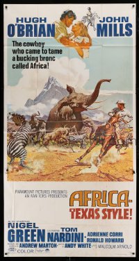 4f577 AFRICA - TEXAS STYLE 3sh '67 McCarthy art of Hugh O'Brian roping zebra by stampeding animals!