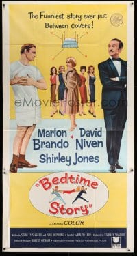4f600 BEDTIME STORY 3sh '64 Marlon Brando, David Niven & Shirley Jones!
