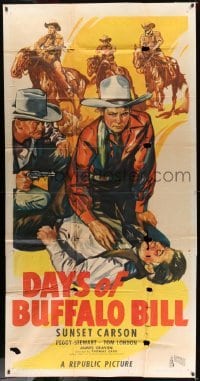 4f670 DAYS OF BUFFALO BILL 3sh '46 art of cowboy Sunset Carson with bad guy on the ground!