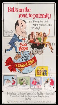 4f720 GLOBAL AFFAIR 3sh '64 wacky cartoon art of Bob Hope with sexy girls in baby carriage!
