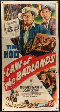 4f776 LAW OF THE BADLANDS 3sh '50 cool art of cowboy Tim Holt with gun by reward poster!