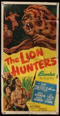 4f783 LION HUNTERS 3sh '51 Johnny Sheffield & Woody Strode in Africa, cool wild animal art!
