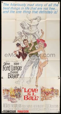 4f791 LOVE IS A BALL 3sh '63 full-length art of Glenn Ford & Hope Lange in sexy bikini!