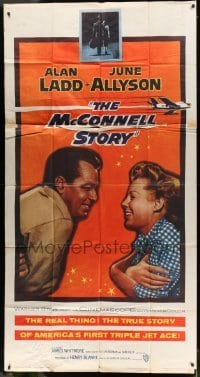 4f813 McCONNELL STORY 3sh '55 Alan Ladd is America's first triple jet ace, June Allyson!
