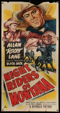 4f840 NIGHT RIDERS OF MONTANA 3sh '51 great art of cowboy Allan Rocky Lane & his horse Black Jack!