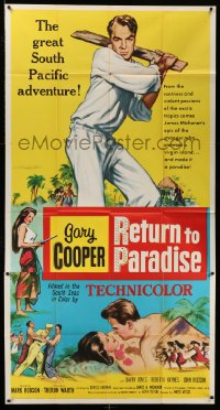 4f867 RETURN TO PARADISE 3sh '53 art of Gary Cooper, from James A. Michener's story!