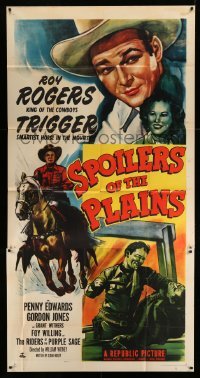 4f913 SPOILERS OF THE PLAINS 3sh '51 great artwork of cowboy Roy Rogers & Trigger!