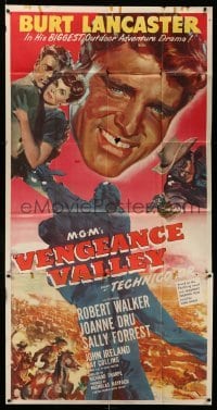 4f958 VENGEANCE VALLEY 3sh '51 great artwork of Burt Lancaster, Joanne Dru & Robert Walker!