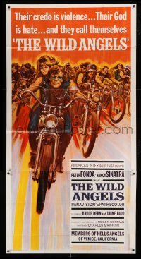 4f981 WILD ANGELS 3sh '66 classic art of biker Peter Fonda & sexy Nancy Sinatra on motorcycle!