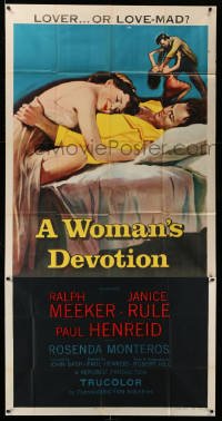 4f988 WOMAN'S DEVOTION 3sh '56 artwork of Paul Henreid & Janice Rule, lover or love-mad!