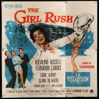 4f291 GIRL RUSH 6sh '55 artwork of sexy showgirl Rosalind Russell performing in Las Vegas!