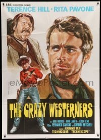 4f100 CRAZY WESTERNERS export Italian 1p '67 Piovano art of Terence Hill & Rita Pavone with gun!